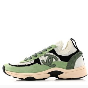 CHANEL Suede Sneakers in Green and Cream size 38